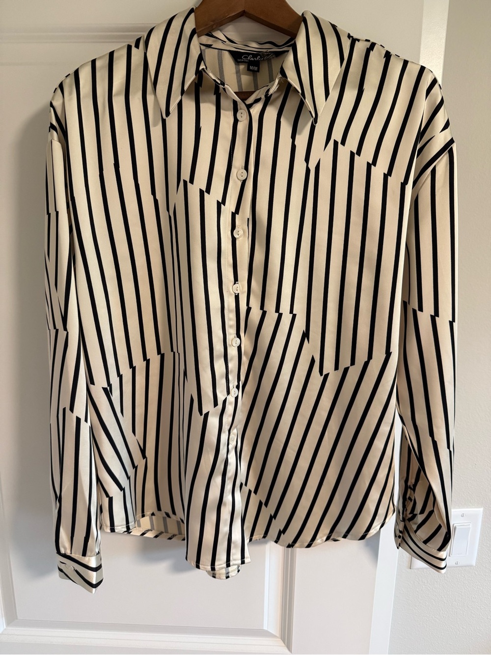 CHARLIE B Black and Cream Vertical Stripe Button-Down Shirt